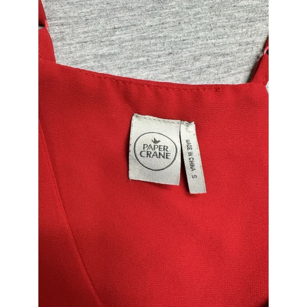 Paper Crane Small Tank Top‎ Red Pleated Babydoll